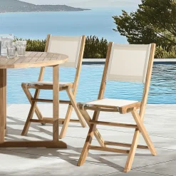 Lot de 2 chaises pliantes teck et textilène couleur beige ALERIA