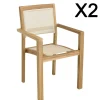 Lot de 2 fauteuils empilables teck et textilène couleur beige ALERIA