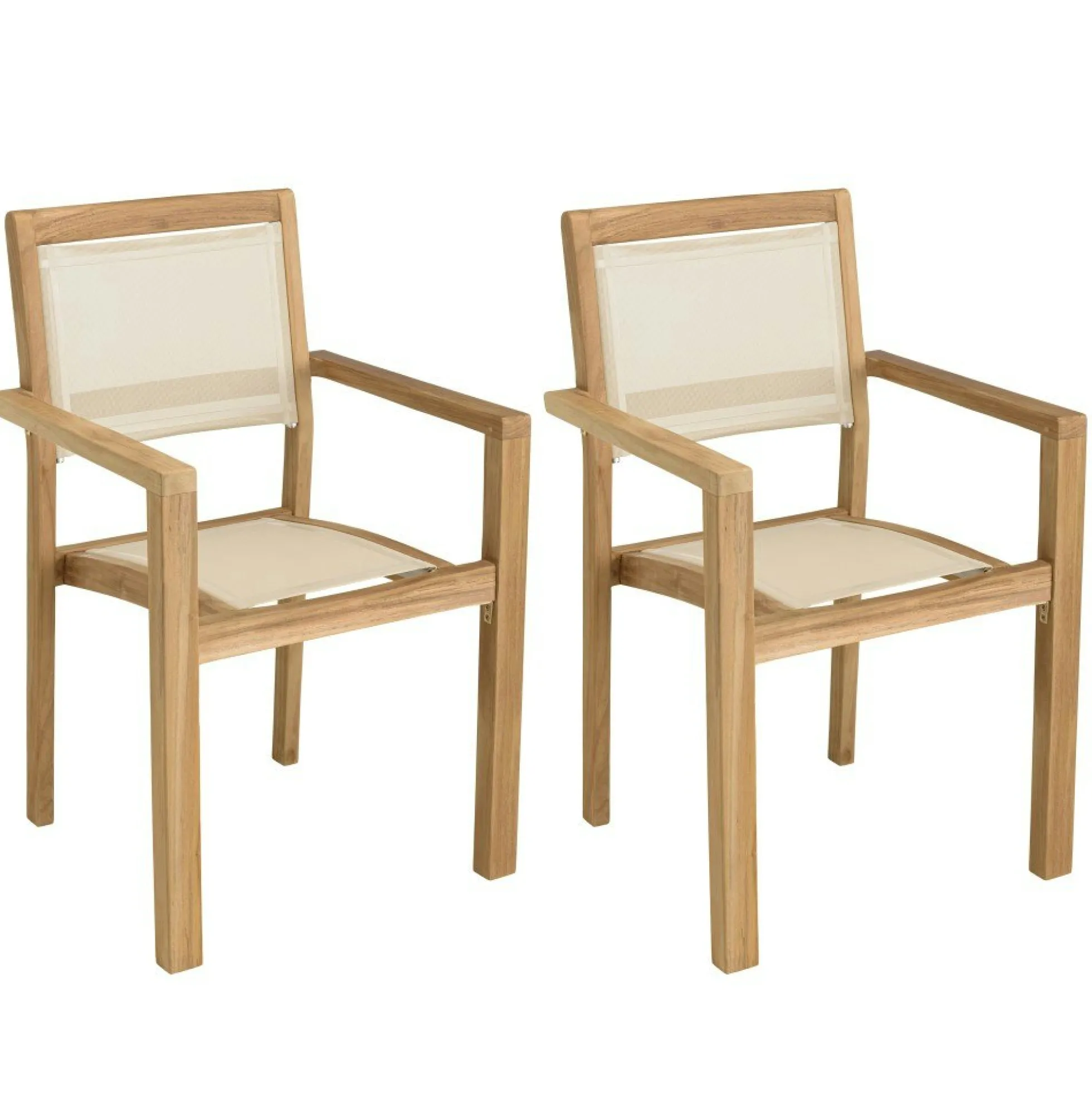 Lot de 2 fauteuils empilables teck et textilène couleur beige ALERIA