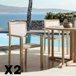 Lot de 2 fauteuils empilables teck et textilène couleur beige ALERIA