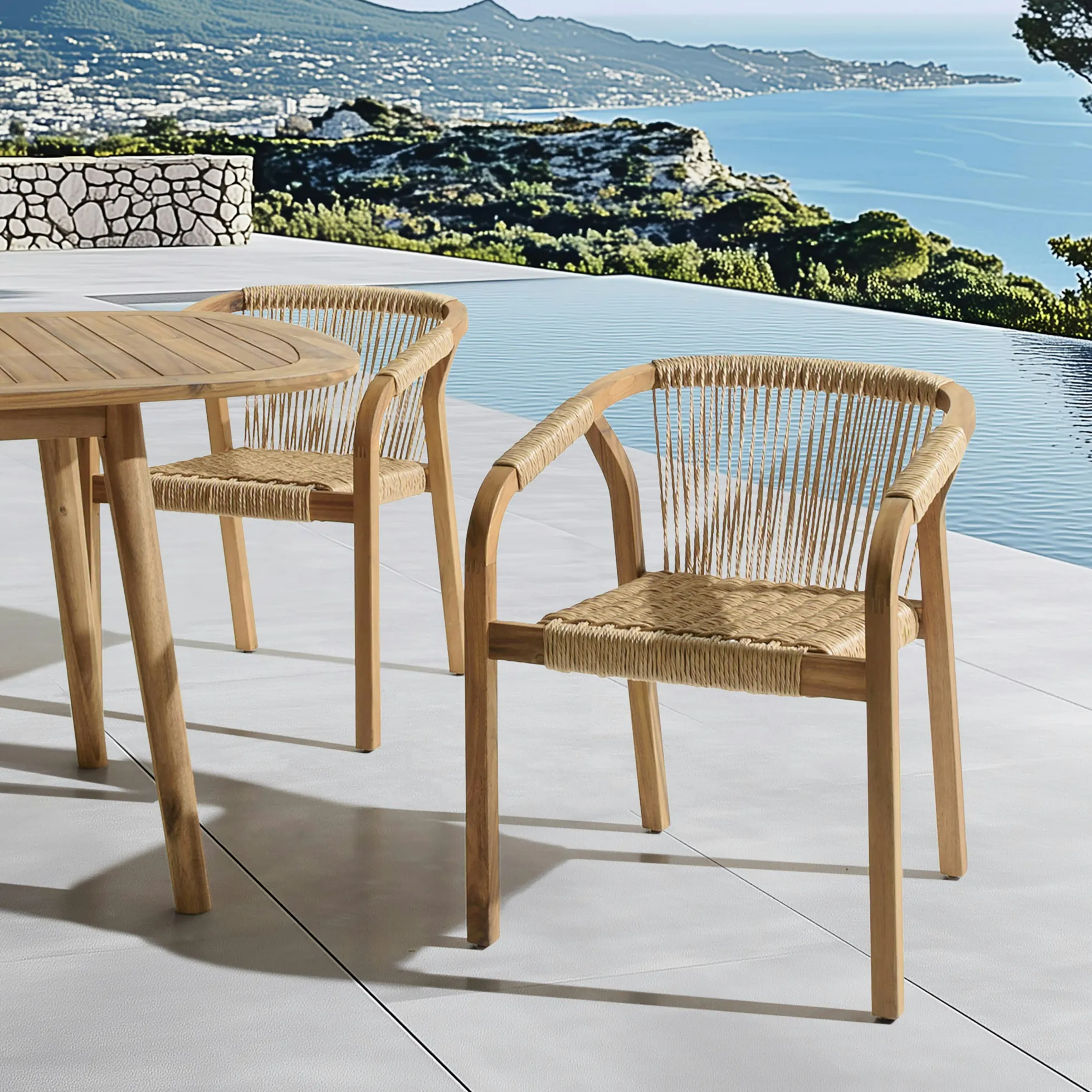 Lot de 2 fauteuils en acacia huilé et cordage synthétique OSTIA