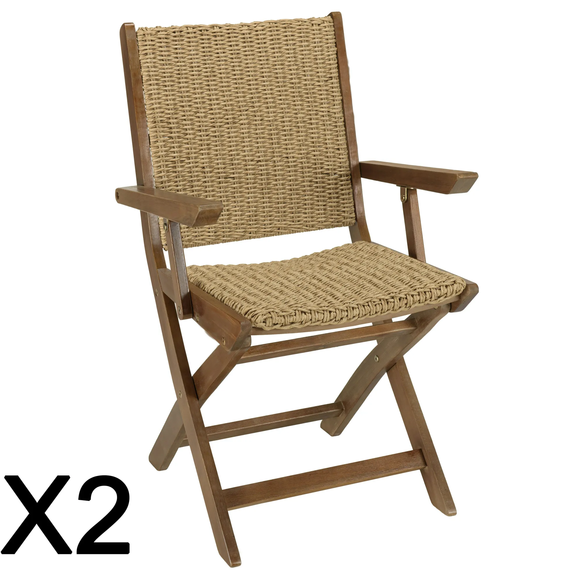 Lot de 2 fauteuils pliants acacia huilé et rotin synthétique OSTIA