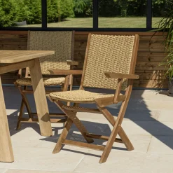Lot de 2 fauteuils pliants acacia huilé et rotin synthétique OSTIA