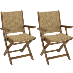 Lot de 2 fauteuils pliants acacia huilé et rotin synthétique OSTIA