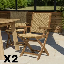 Lot de 2 fauteuils pliants acacia huilé et rotin synthétique OSTIA