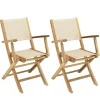 Lot de 2 fauteuils pliants teck et textilène couleur beigeALERIA