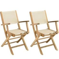Lot de 2 fauteuils pliants teck et textilène couleur beigeALERIA