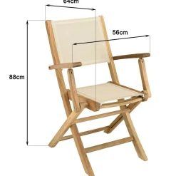 Lot de 2 fauteuils pliants teck et textilène couleur beigeALERIA