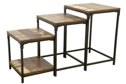 Lot de 3 Tables Gigognes / Sellettes en Hévéa recyclé coloré et métal 55x45x70cm LOFT COLORS