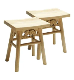Lot de 2 Tabourets Style Japonais Hévéa 28x45x47cm MAORI