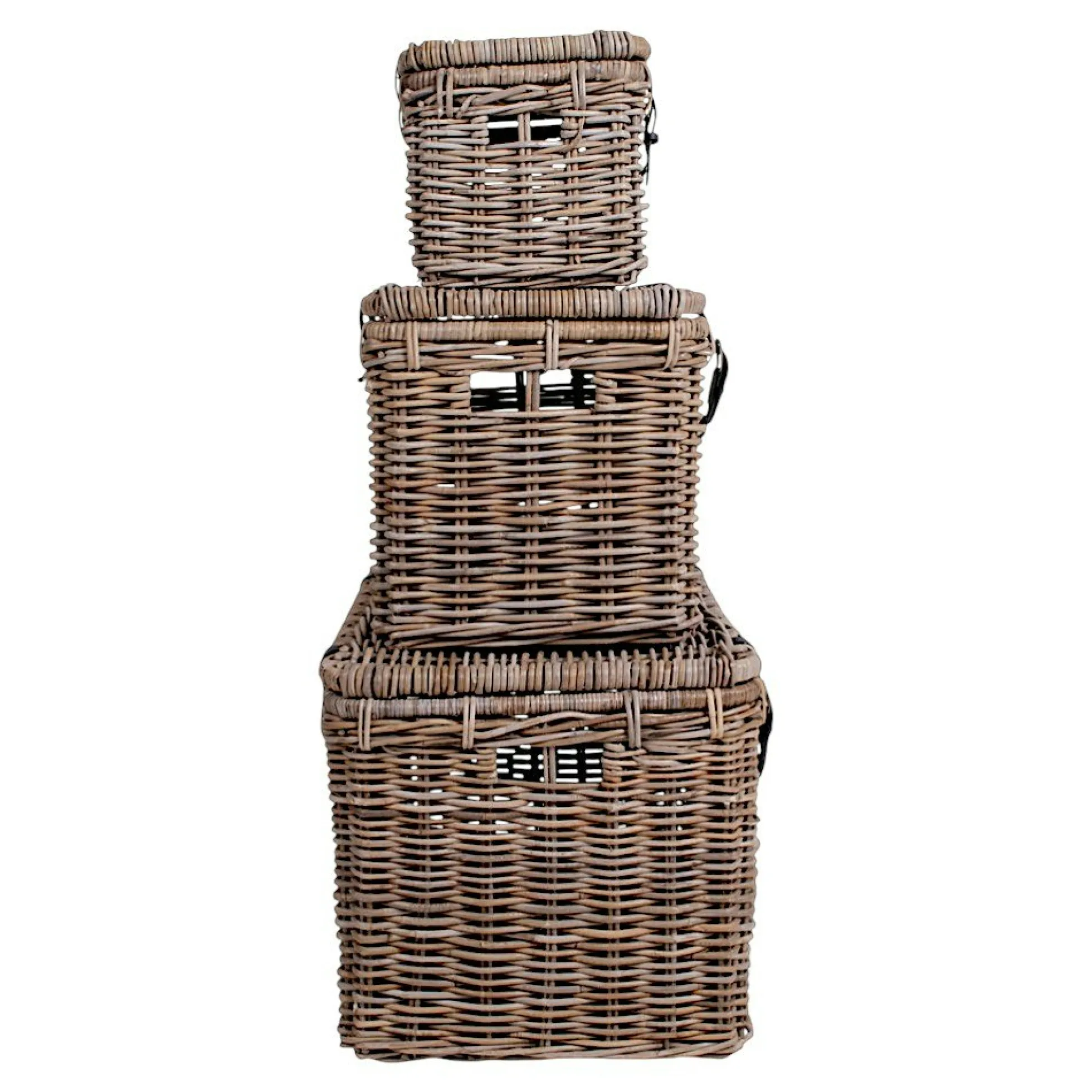 Malle de rangement en rotin avec attaches (lot de 3) MANY