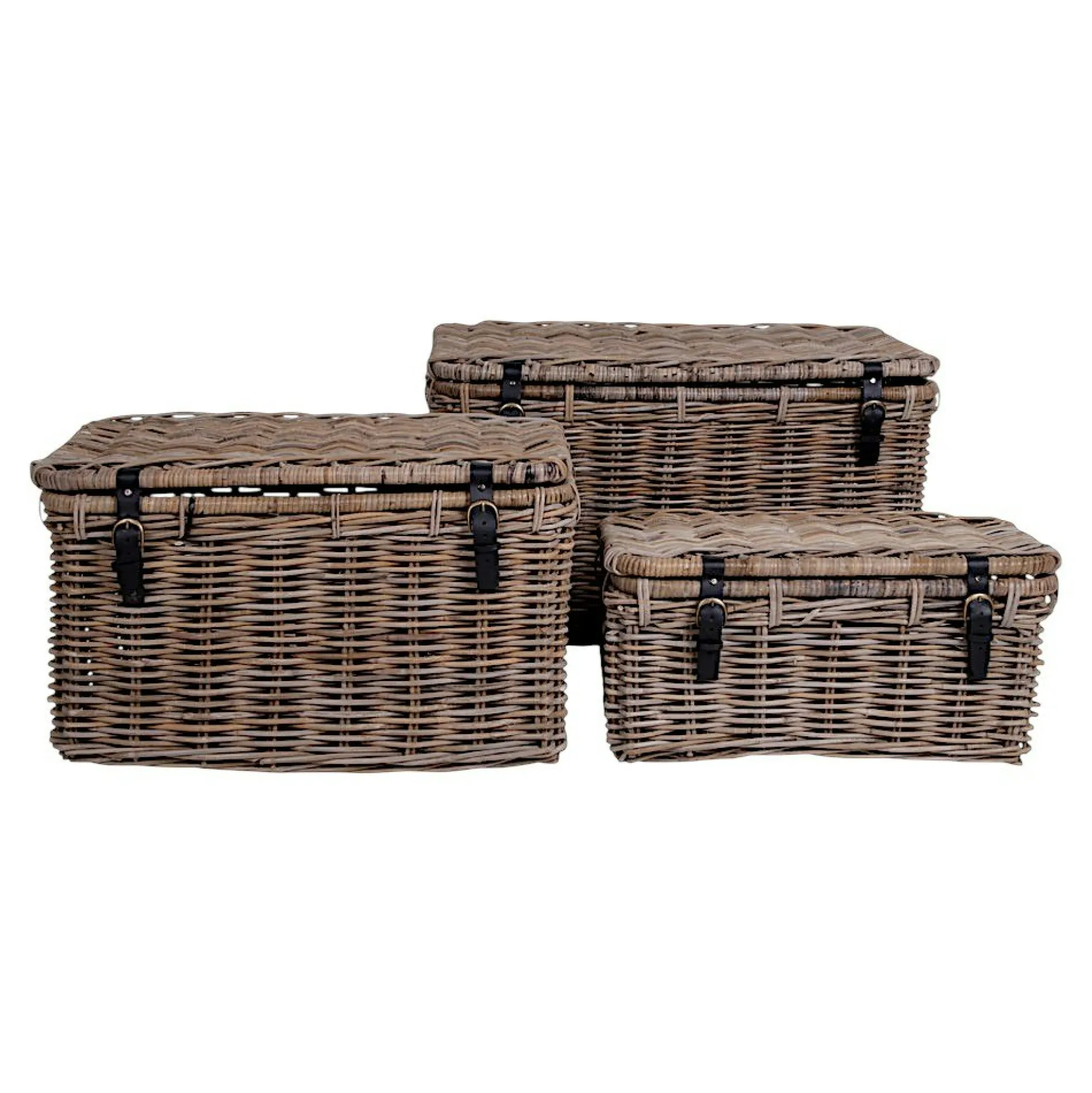 Malle de rangement en rotin avec attaches (lot de 3) MANY