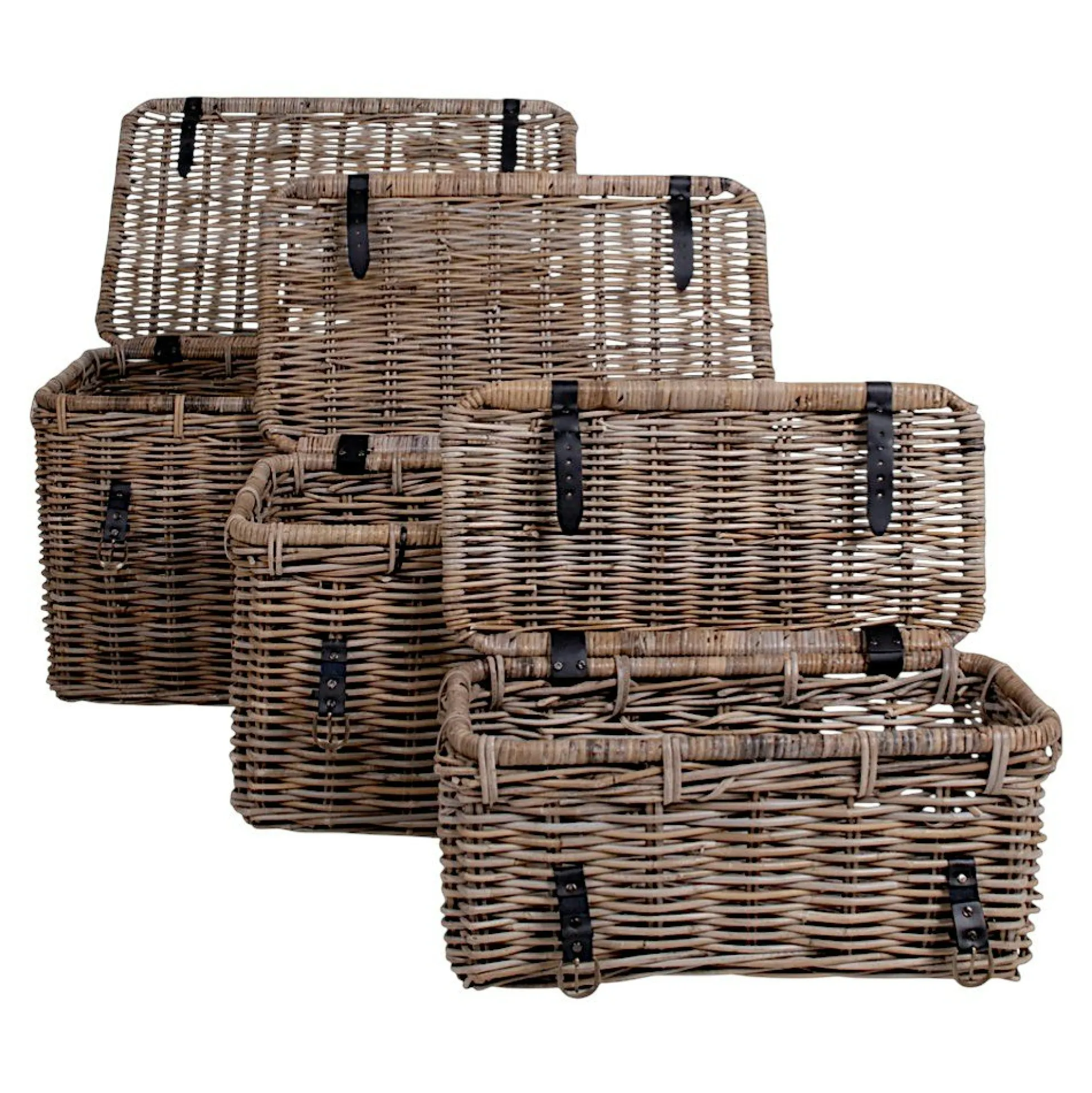 Malle de rangement en rotin avec attaches (lot de 3) MANY