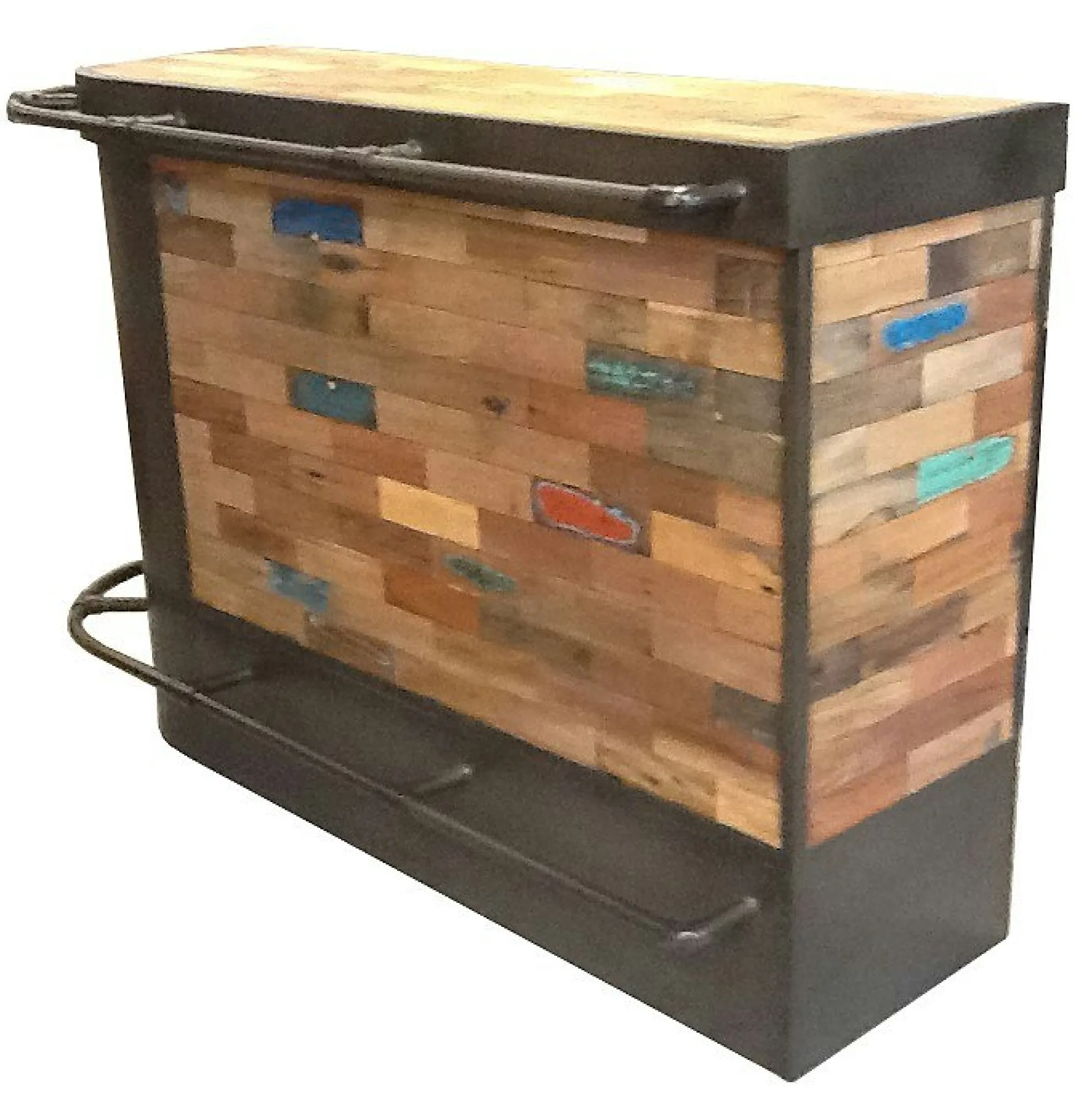 Meuble bar bois recyclé arrondi à gauche 164x60 CARAVELLE