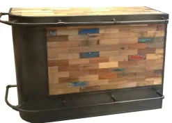Meuble bar bois recyclé arrondi à gauche 164x60 CARAVELLE