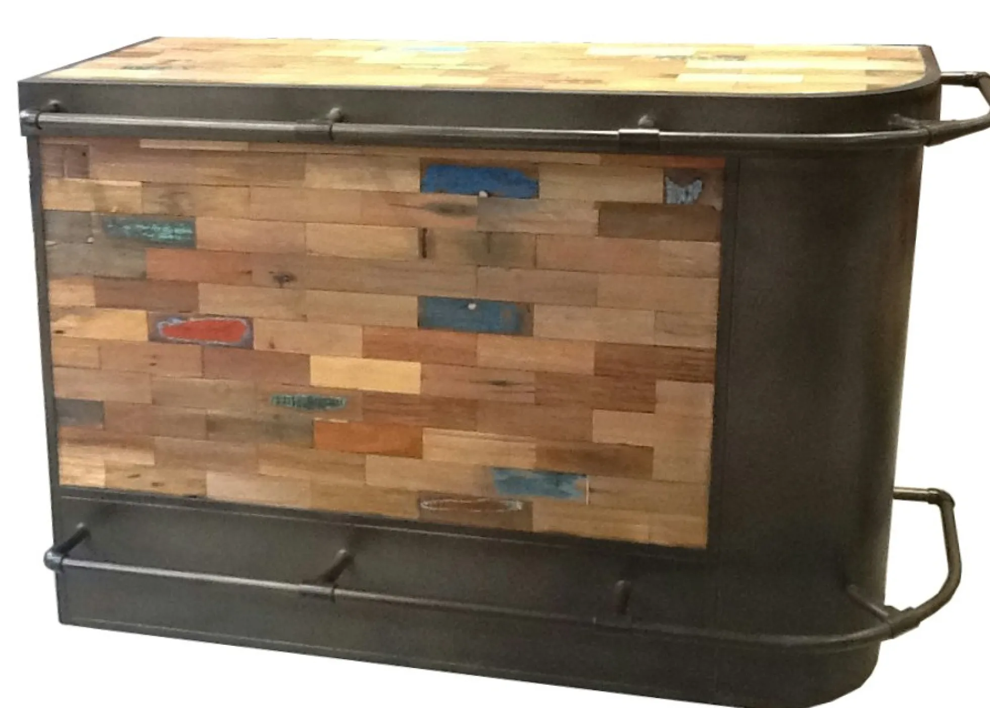 Meuble bar bois recyclé arrondi à droite 164x60 CARAVELLE
