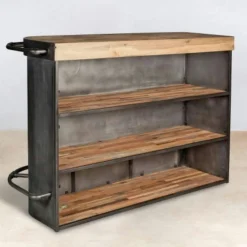 Meuble bar bois recyclé arrondi à droite 164x60 CARAVELLE