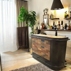 Meuble bar bois recyclé arrondi à droite 164x60 CARAVELLE