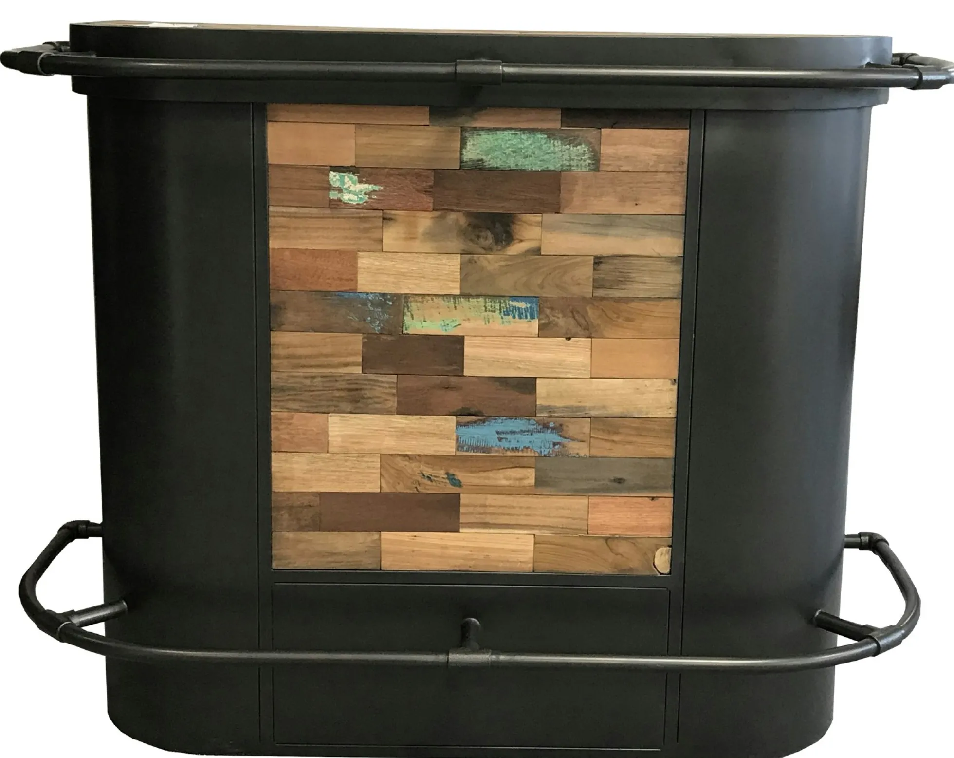 Meuble bar bois recyclé central 144x60 CARAVELLE
