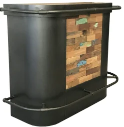 Meuble bar bois recyclé central 144x60 CARAVELLE