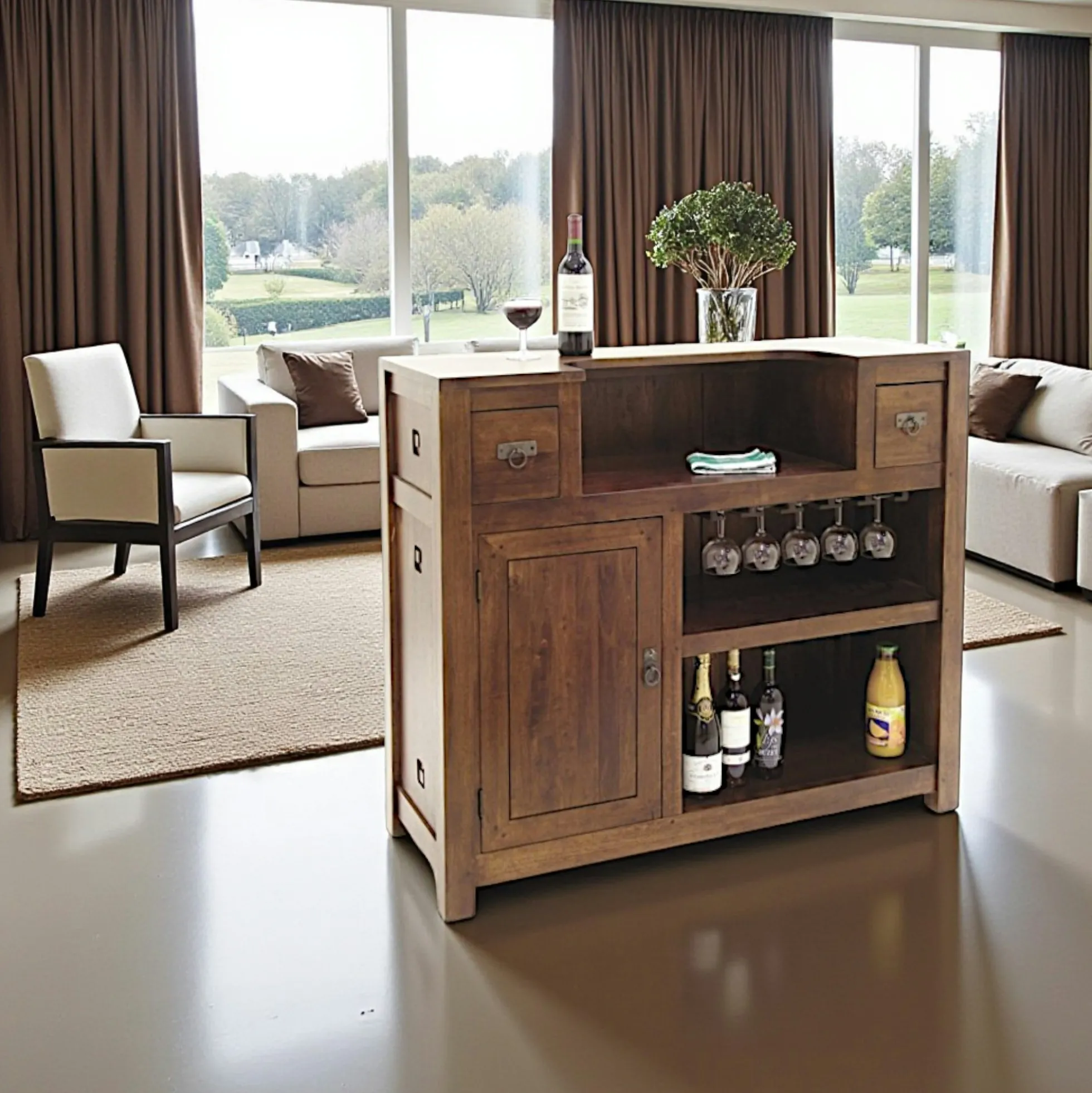 Meuble bar hévéa 120x46x105cm TESSA