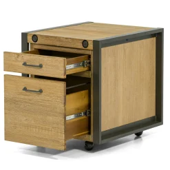 Meuble bas / Caisson de Bureau à roulettes Inspiration Indus' en Acacia et Métal, 2 tiroirs 51x60x60cm BROOKLYN