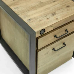 Meuble bas / Caisson de Bureau à roulettes Inspiration Indus' en Acacia et Métal, 2 tiroirs 51x60x60cm BROOKLYN