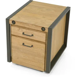 Meuble bas / Caisson de Bureau à roulettes Inspiration Indus' en Acacia et Métal, 2 tiroirs 51x60x60cm BROOKLYN