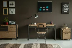 Meuble bas / Caisson de Bureau à roulettes Inspiration Indus' en Acacia et Métal, 2 tiroirs 51x60x60cm BROOKLYN