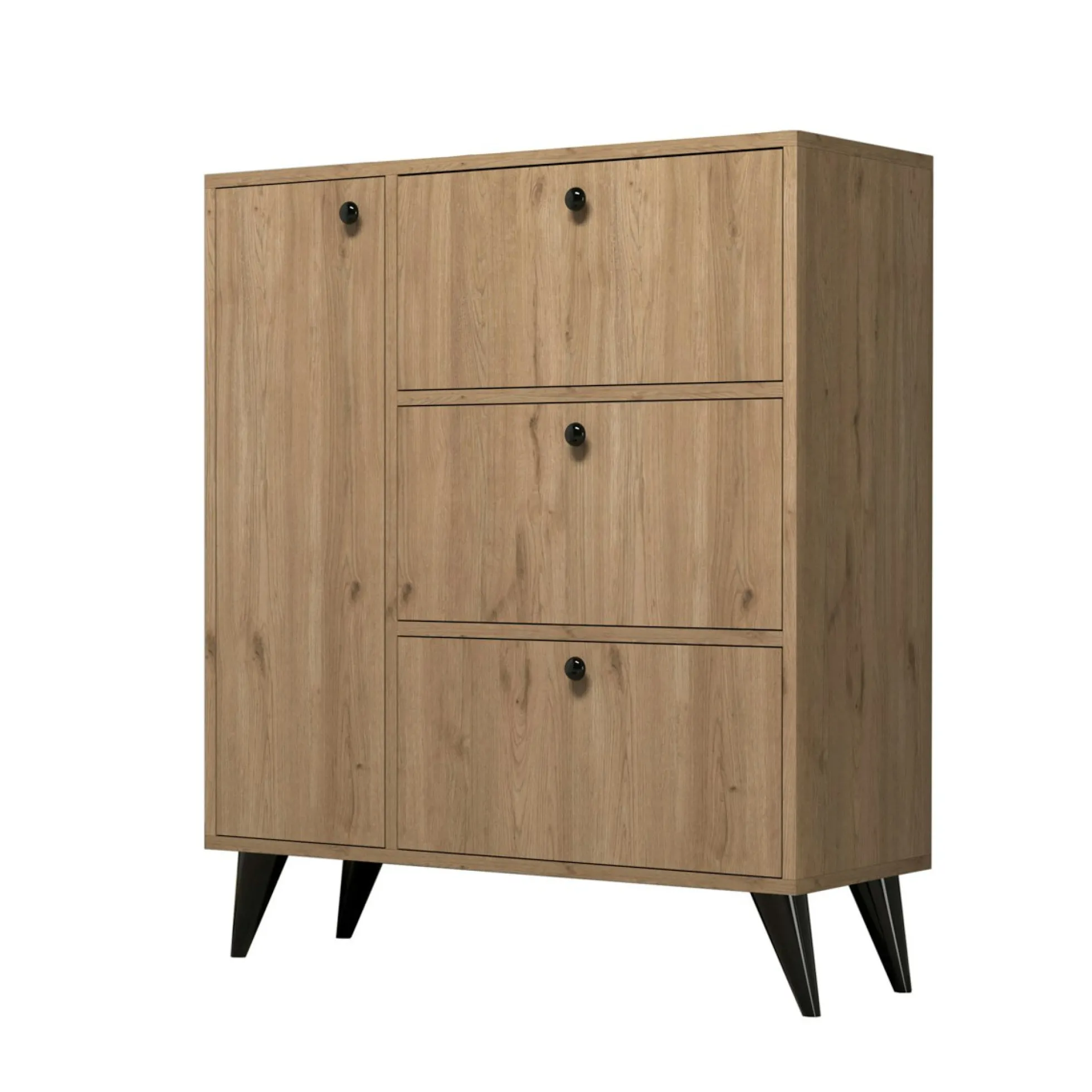 Meuble à chaussures décor bois 4 portes pieds obliques UMEA