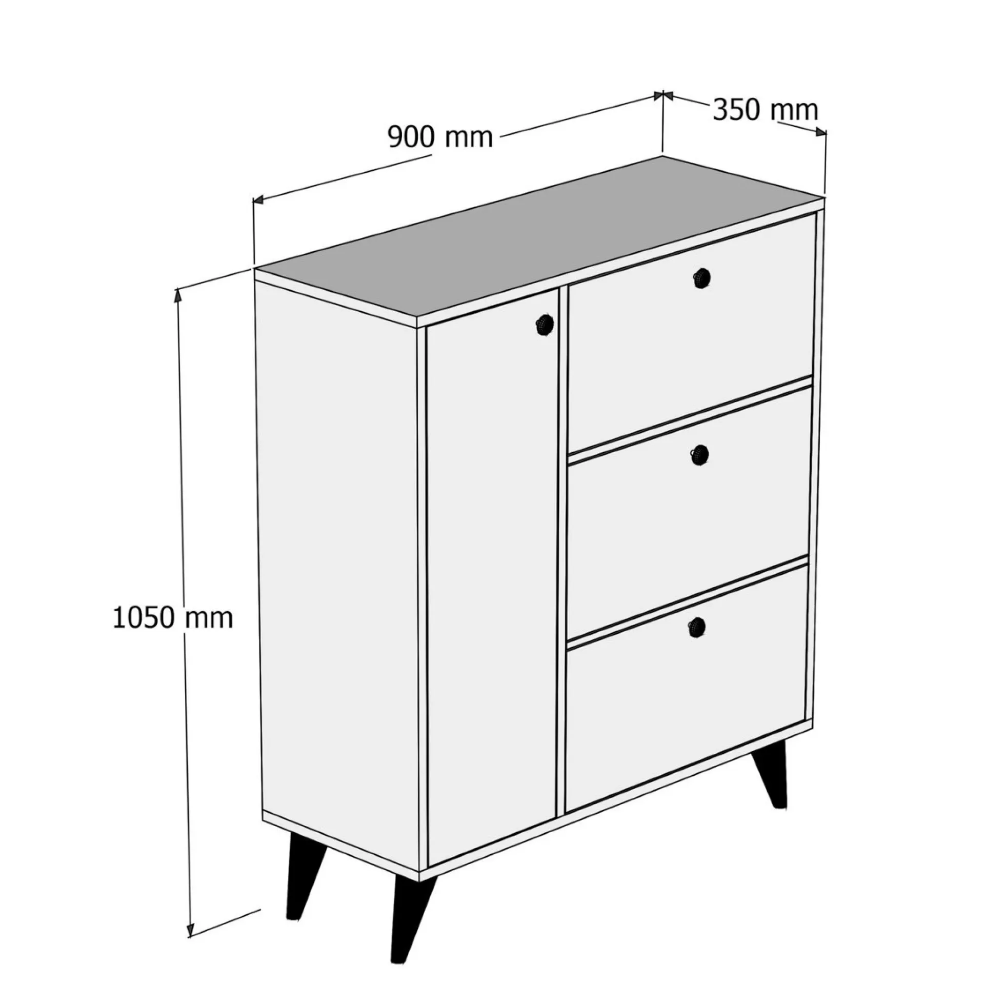 Meuble à chaussures décor bois 4 portes pieds obliques UMEA