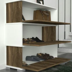 Meuble à chaussures design 3 portes, effet noyer & blanc MARFA