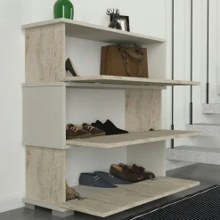 Meuble à chaussures design 3 portes, effet travertin MARFA