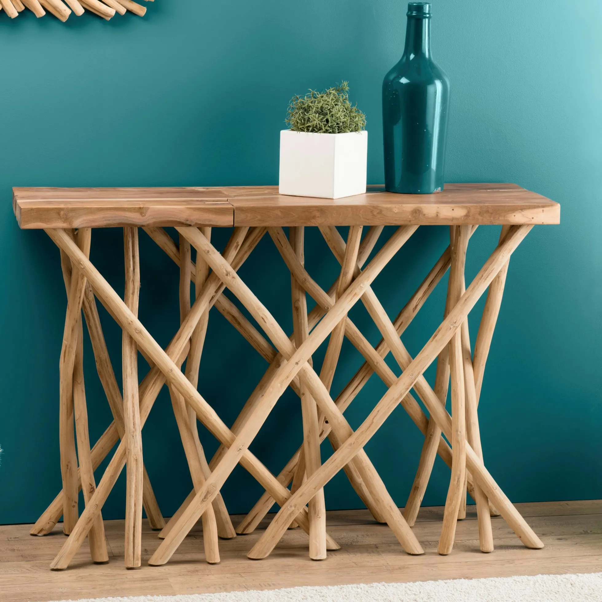 Meuble console bois flotté teck 120x39 cm JAIPUR
