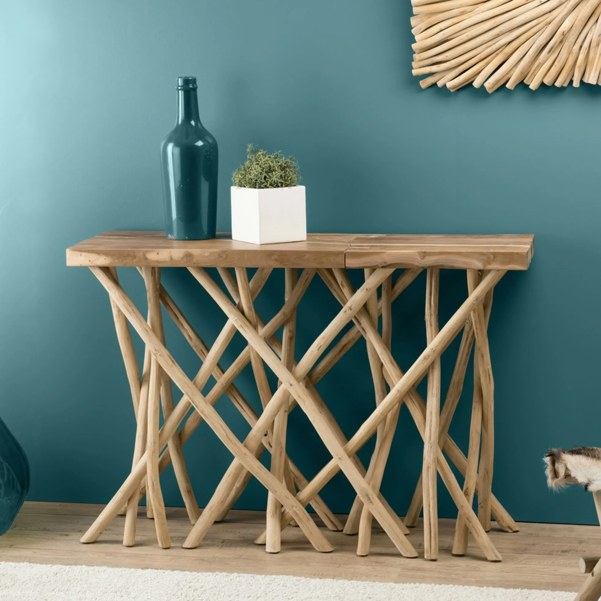 Meuble console bois flotté teck 120x39 cm JAIPUR