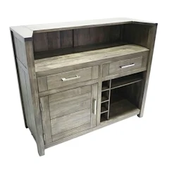 Meuble de Bar Hévéa 1 porte, 2 tiroirs, 4 racks, 2 niches 124x50x105cm ATTAN