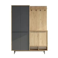 Meuble d'entrée avec rangement - anthracite et effet chêne JENA