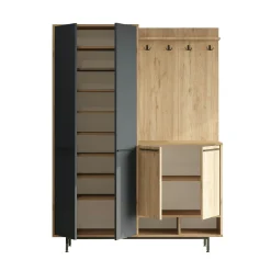 Meuble d'entrée avec rangement - anthracite et effet chêne JENA