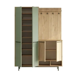 Meuble d'entrée avec rangement - vert sauge et effet chêne JENA
