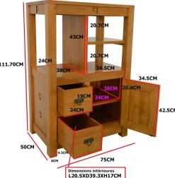 Meuble de rangement / Bibliothèque en hévéa 75 x 112cm TESSA