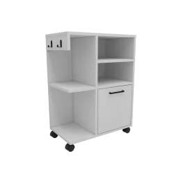 Meuble de rangement blanc sur roulettes, 2 patères MARFA