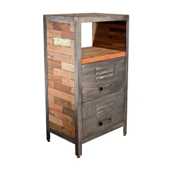 Meuble de rangement bois recyclé 1 niche et 2 tiroirs métal 60x40x110cm CARAVELLE