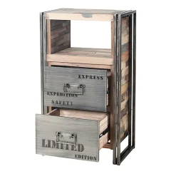 Meuble de rangement bois recyclé 2 tiroirs 60x107 CARAVELLE