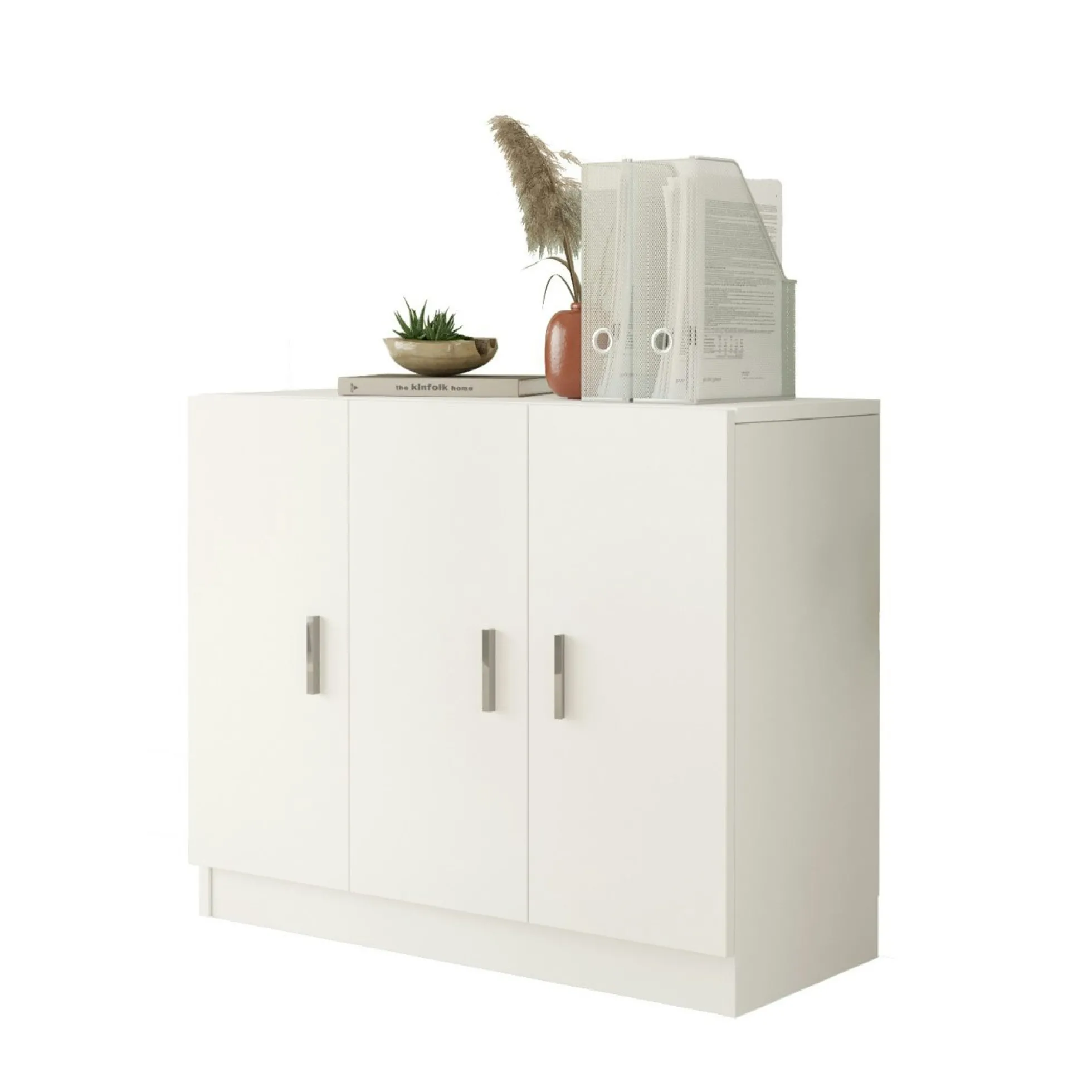 Meuble de rangement bureau blanc 3 portes avec étagères MARFA