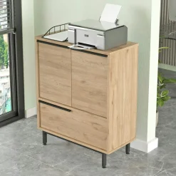 Meuble de rangement bureau 3 portes décor bois JENA