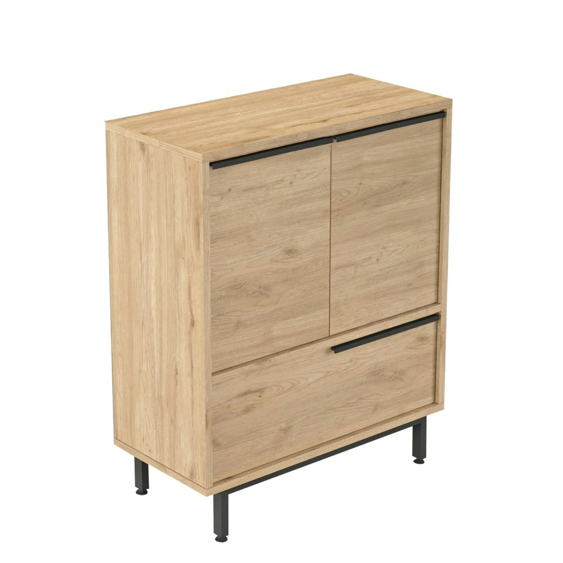 Meuble de rangement bureau 3 portes décor bois JENA