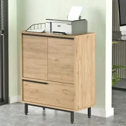 Meuble de rangement bureau 3 portes décor bois JENA