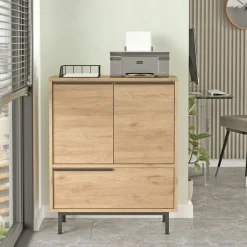 Meuble de rangement bureau 3 portes décor bois JENA