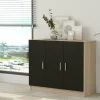 Meuble de rangement bureau 3 portes décor bois et noir MARFA