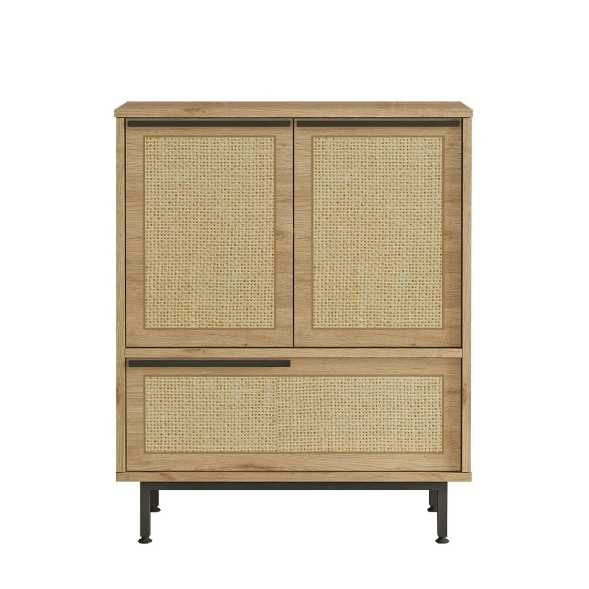 Meuble de rangement bureau 3 portes décor cannage JENA